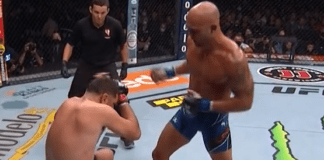 Nick Diaz falls to his KNEES against Lawler