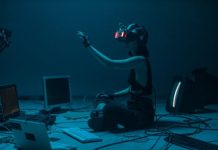 The Future of Online Gambling: Trends to Watch in 2025 Woman immersed in virtual reality, surrounded by tech, in a dimly lit room.